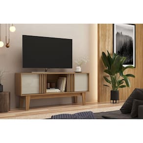 Rack Ripado para Tv até 65 Polegadas Rk2200 com Duas Portas Naturalle/Cristalo