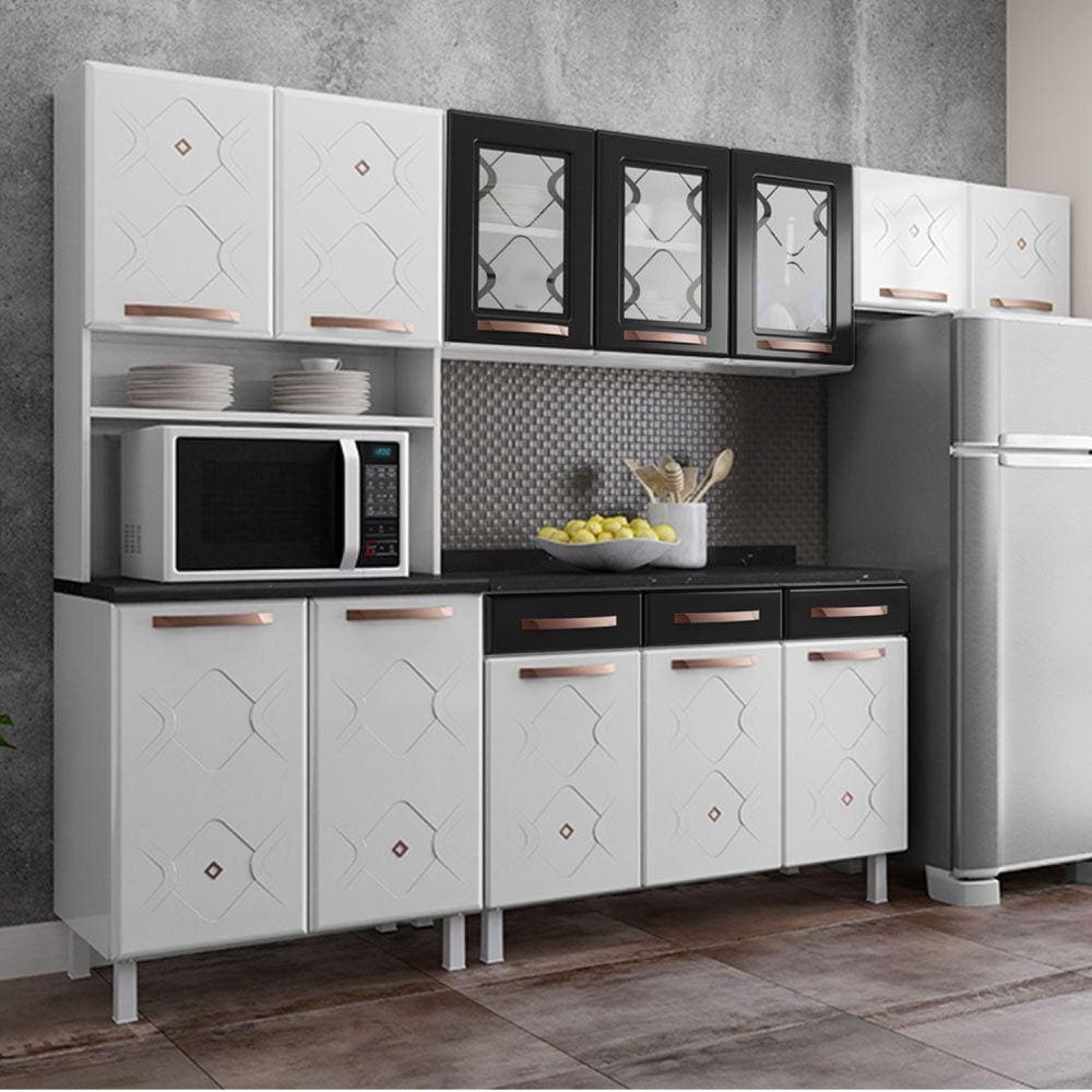 Cozinha de Aço Completa Telasul Mirage Com Balcão Branco/Preto