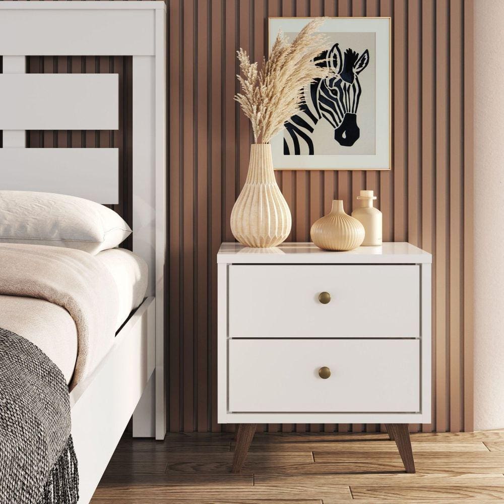 Mesa de Cabeceira 2 Gavetas Branco