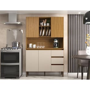 Armário Kit Cozinha com 4 Portas, 3 Gavetas Ac4430 Naturalle/Cristalo