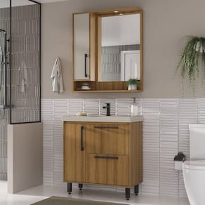 Gabinete para Banheiro 2 Gavetas 1 Porta com Espelheira 1 Porta Eleganza Lamina Mel / Arenas