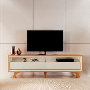 Rack para TV até 75 Polegadas 2 Gavetas 180 com Led Fita Austria Naturalle/Off White