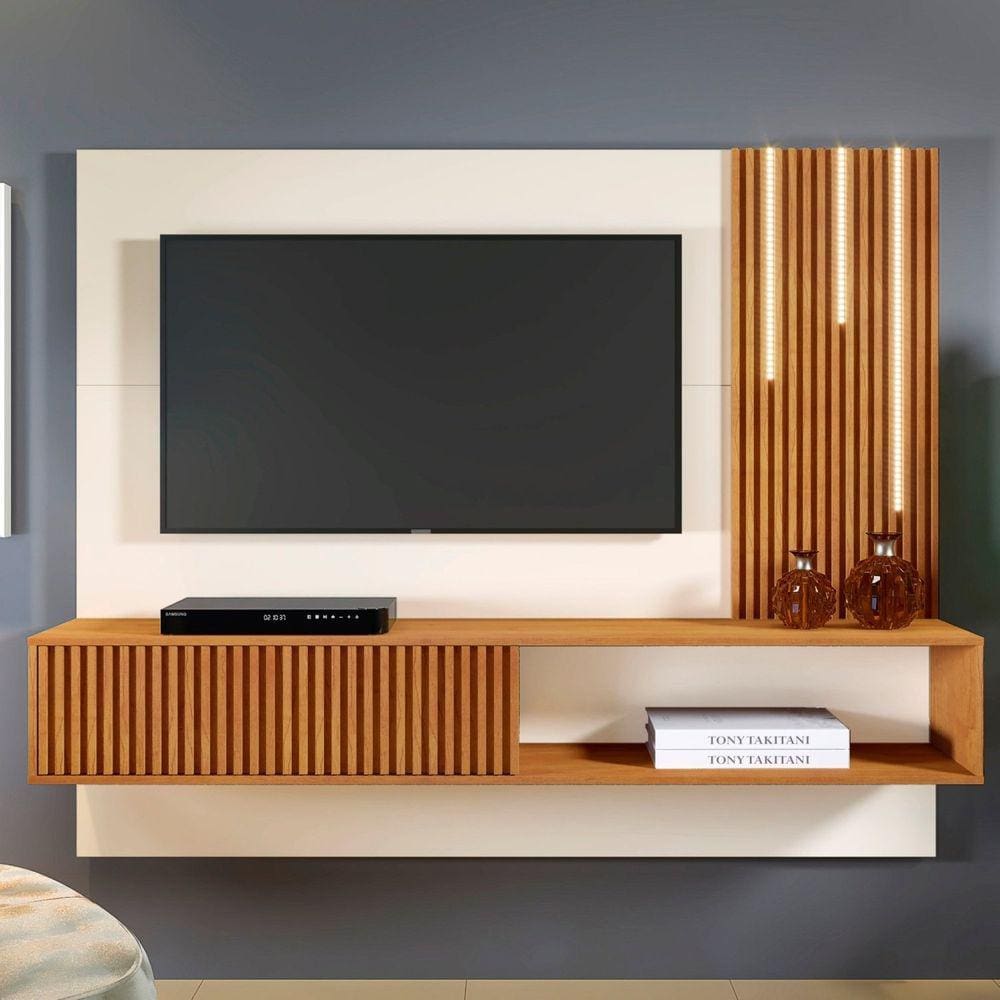 Painel para TV até 55 Polegadas Malaga com Led Cascata Off White/Naturalle