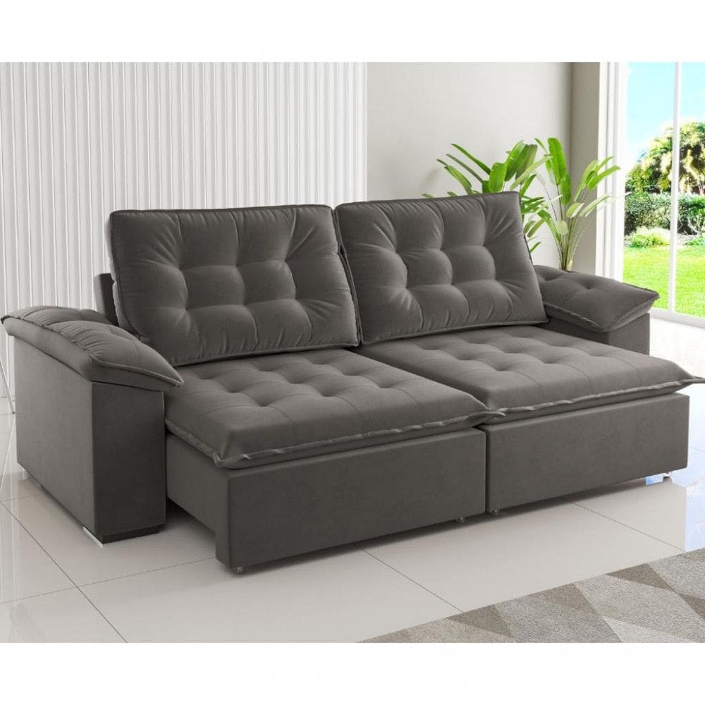 Sofá 4 Lugares Retrátil Reclinável 250cm Veludo Clarke Viero Móveis