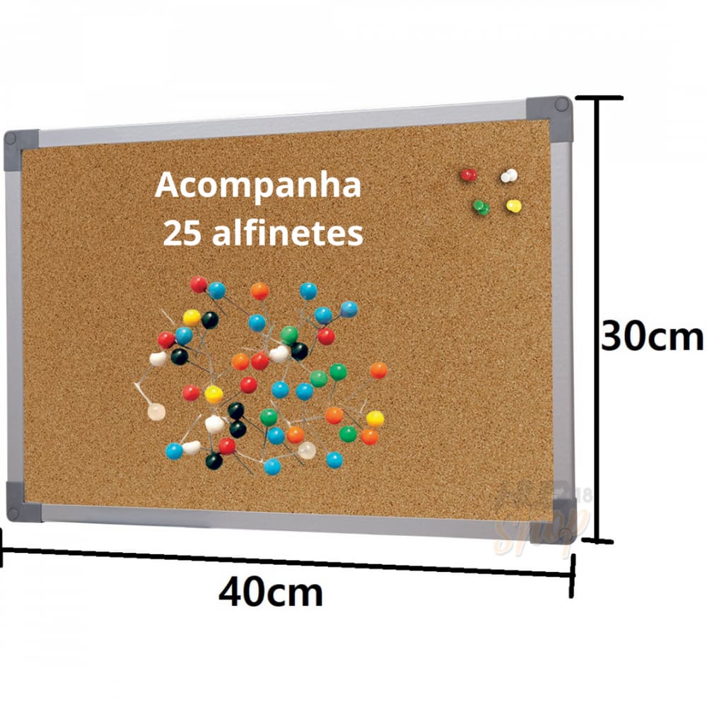 Quadro De Aviso Cortiça Aluminio 40X30cm Stalo +25 Alfinetes