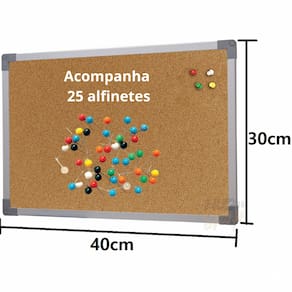 Quadro De Aviso Cortiça Aluminio 40X30cm Stalo +25 Alfinetes
