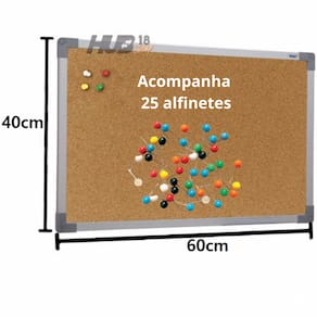 Quadro De Aviso Cortiça Aluminio 60X40cm Stalo +25 Alfinetes