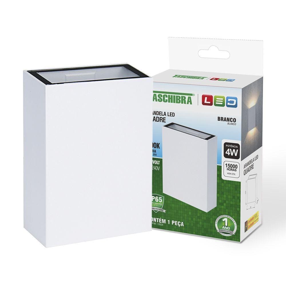 Arandela Led Taschibra Quadre Slim Ip65 Branca Bivolt 6500k Luz Fria