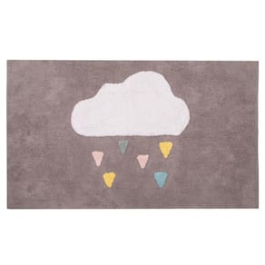Tapete de Banheiro Quarto Kids Infantil Bebe Algodão Retangular Vizapi Sky 70x120cm Cinza Silver