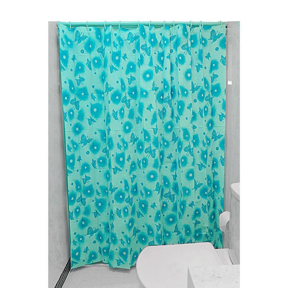 Cortina para box de Banheiro Pacific Club Borboletas Azuis 711_7440107 180X180Cm Branco/Azul Claro