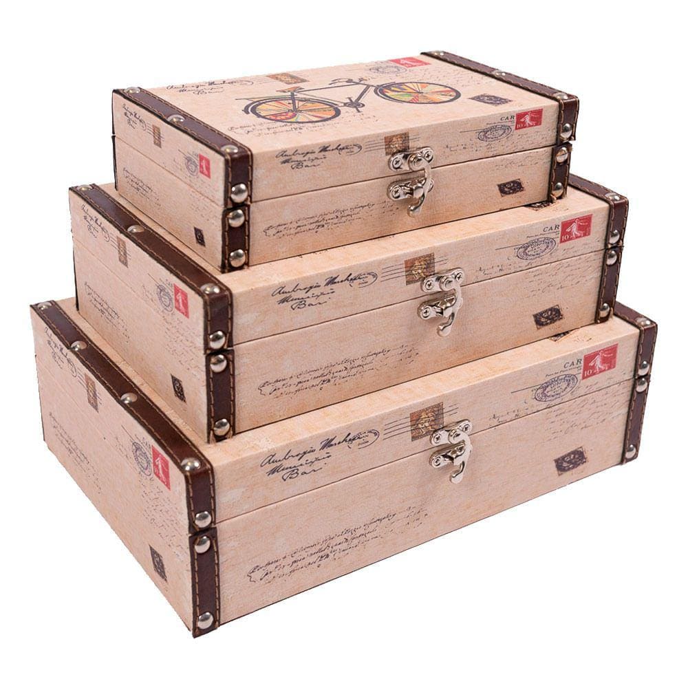 Kit 3 Caixas Organizadoras Em Mdf Vizapi P, M, G Bike Colorida