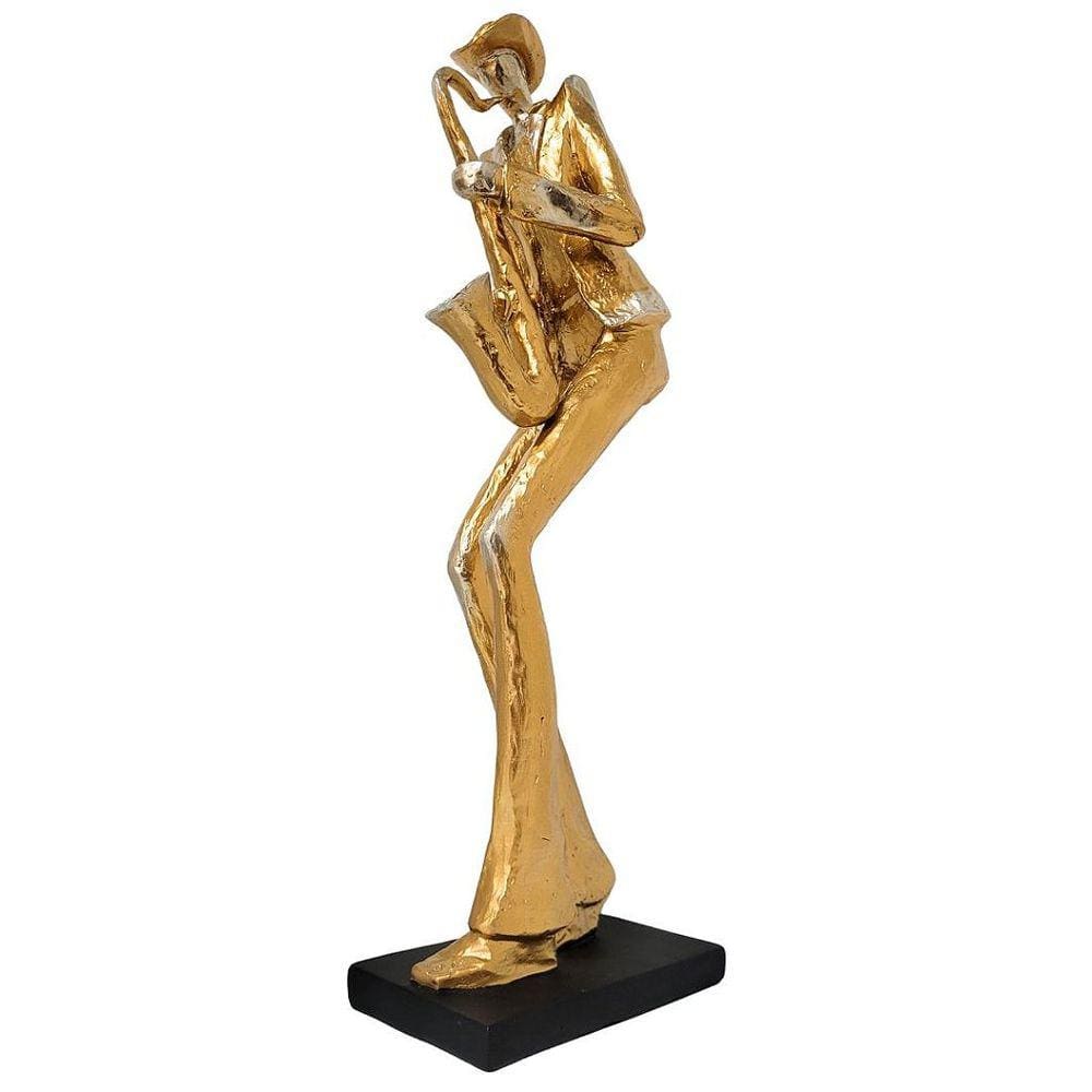 Estatueta Decorativa Músico Saxofonista Resina Grande Dourado Luxo 47cm - MCD