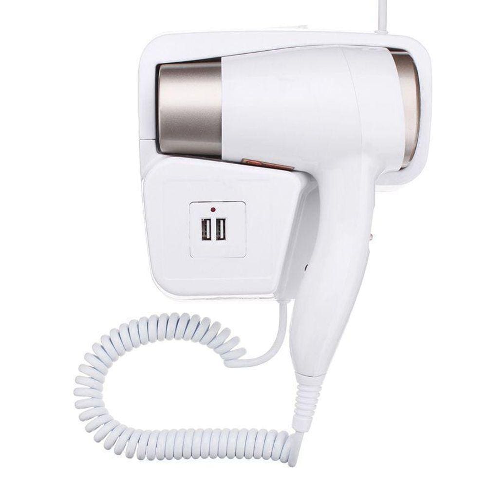 Secador De Cabelo Hotel 1000W Com 2 Usb Suporte Parede 110V