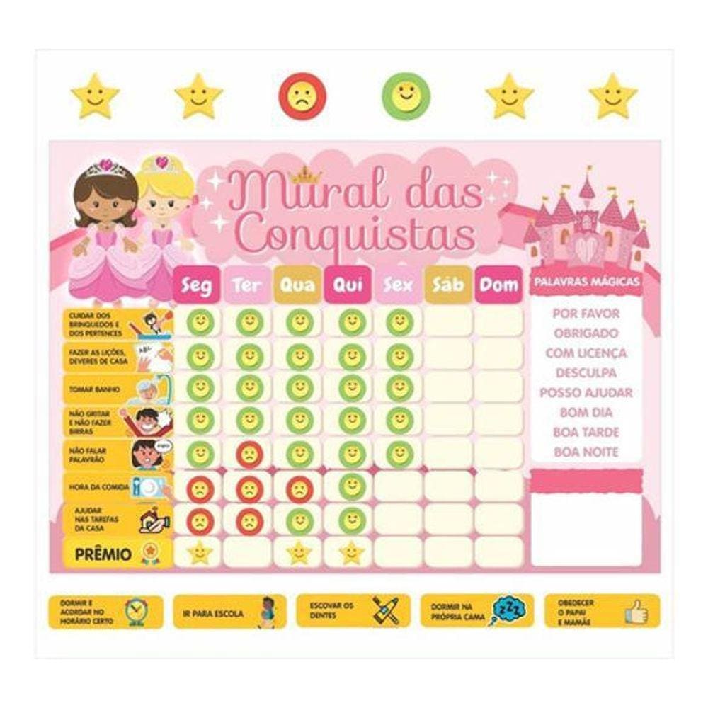 Quadro Rotina Infantil Parede Atividade Incentivo Princesa