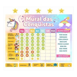 Quadro Rotina Infantil Parede Atividade Incentivo Unicórnio