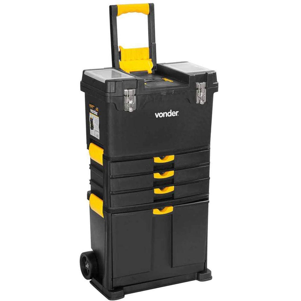 Caixa Plástica para Ferramentas Multiuso Vonder com Rodas 46x26x82cm Preto