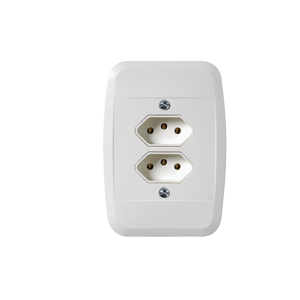 Tomada Embutir Dupla 2P+T 20A Placa Branca 40115 - Pezzi