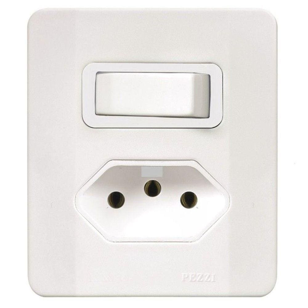 Interruptor 1 Tecla Simples + Tomada 2p+t 20a C/caixa Sobrepor Branca 64507 - Pezzi