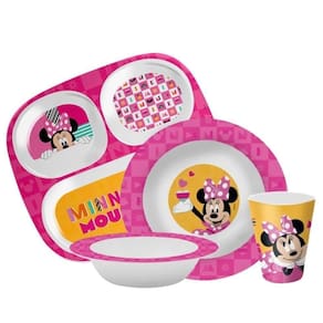 Kit Refeição Infantil Minnie Disney 4 Peças Prato Divisória, Tigela E Copo Melamina - Tuut