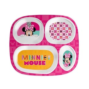 Prato Refeição Infantil 4 Divisórias Melamina Rosa Minnie Mouse Disney - Tuut