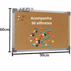 Quadro De Aviso Cortiça Aluminio 90X60cm Stalo +50 Alfinetes
