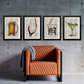 Kit Composição 4 Quadros Vintage Bar 45X34Cm - Com Vidro