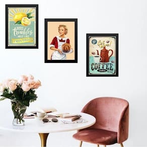 Kit 3 Quadros Vintage Copa E Cozinha - Pin Up 33X24Cm Vidro