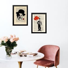Kit 2 Quadros Charlie Chaplin Vintage Romântico 24X18Cm