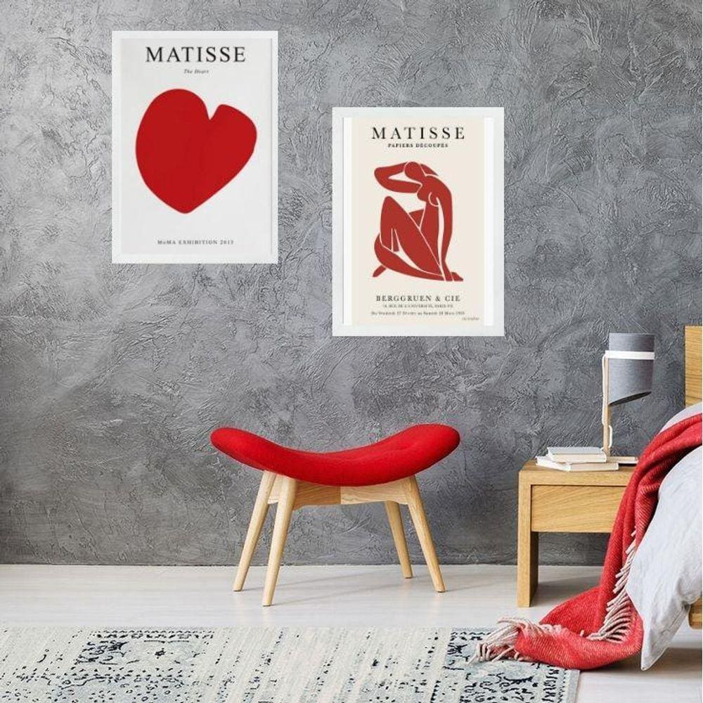 Kit 2 Quadros Arte Matisse - Vermelho 24X18Cm
