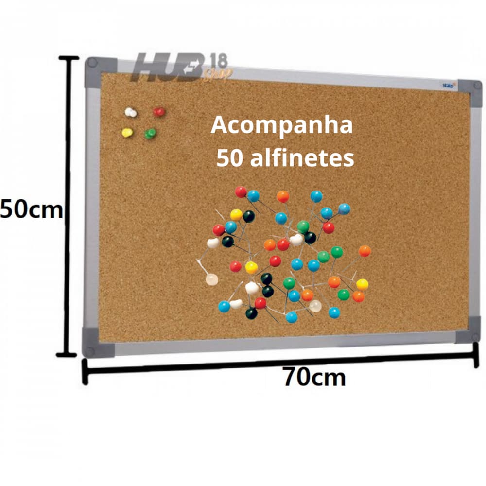 Quadro De Aviso Cortiça Aluminio 70X50cm Stalo +50 Alfinetes