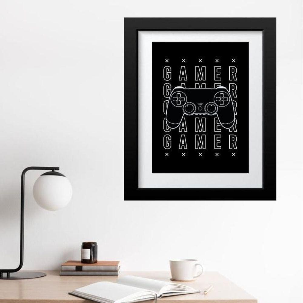Quadro Gamer Controle Preto E Branco - 60X48Cm