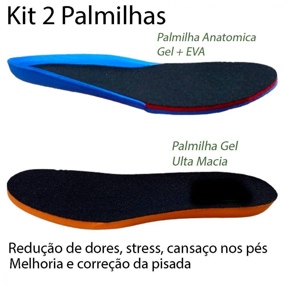 Kit 2 Palmilha Gel e Dupla Camada Anatômicas Memoria Forro Antibacteriano Melhora o Passo e Dores