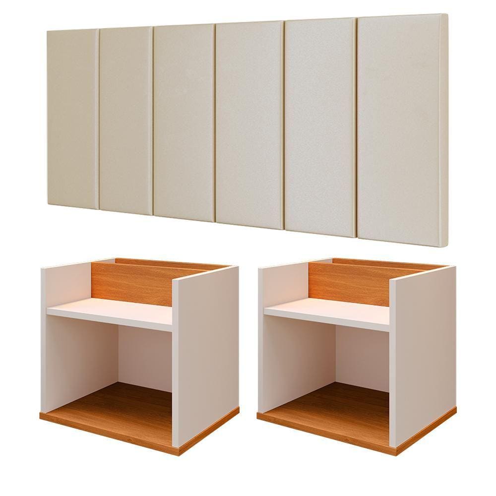 Kit Quarto Casal Completo 2 Mesinhas Suspensa Madri Nicho Decorativo Cabeceira Almofadada Julia Cama Box 1,40 - RPM Móveis