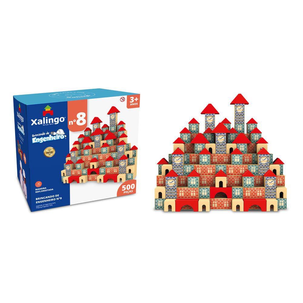 Brincando de Engenheiro N° 8 Xalingo - Blocos de Montar 500 peças
