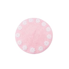 Tapete De Quarto Kids Infantil Bebê Algodão Redondo Vizapi Flower 120cm Rosa Claro Branco