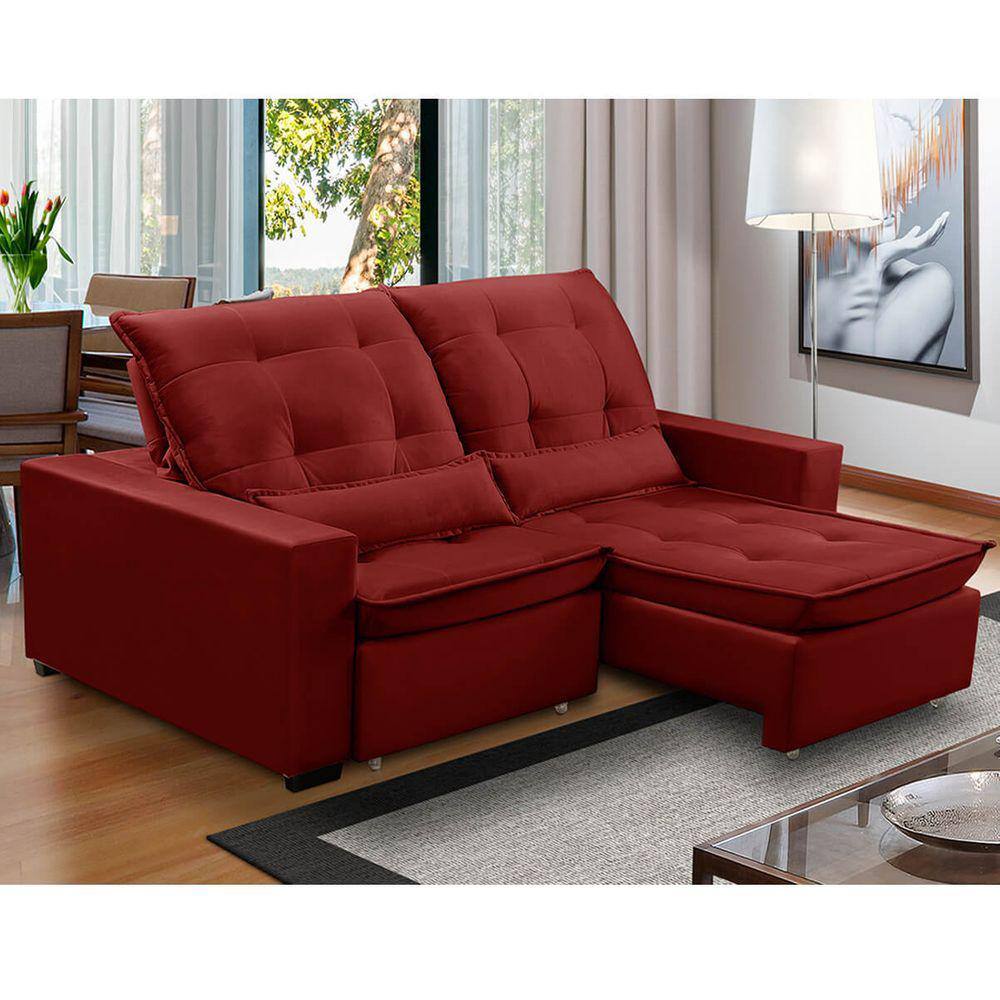 Sofa Retratil Reclinavel 2 Lugares 1,90m Atlantis Veludo Bordô LansofBR