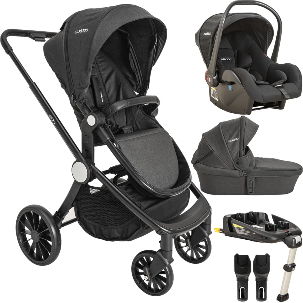 Carrinho Sunny Preto Kiddo Moises Bebe Conforto Base ISOFIX