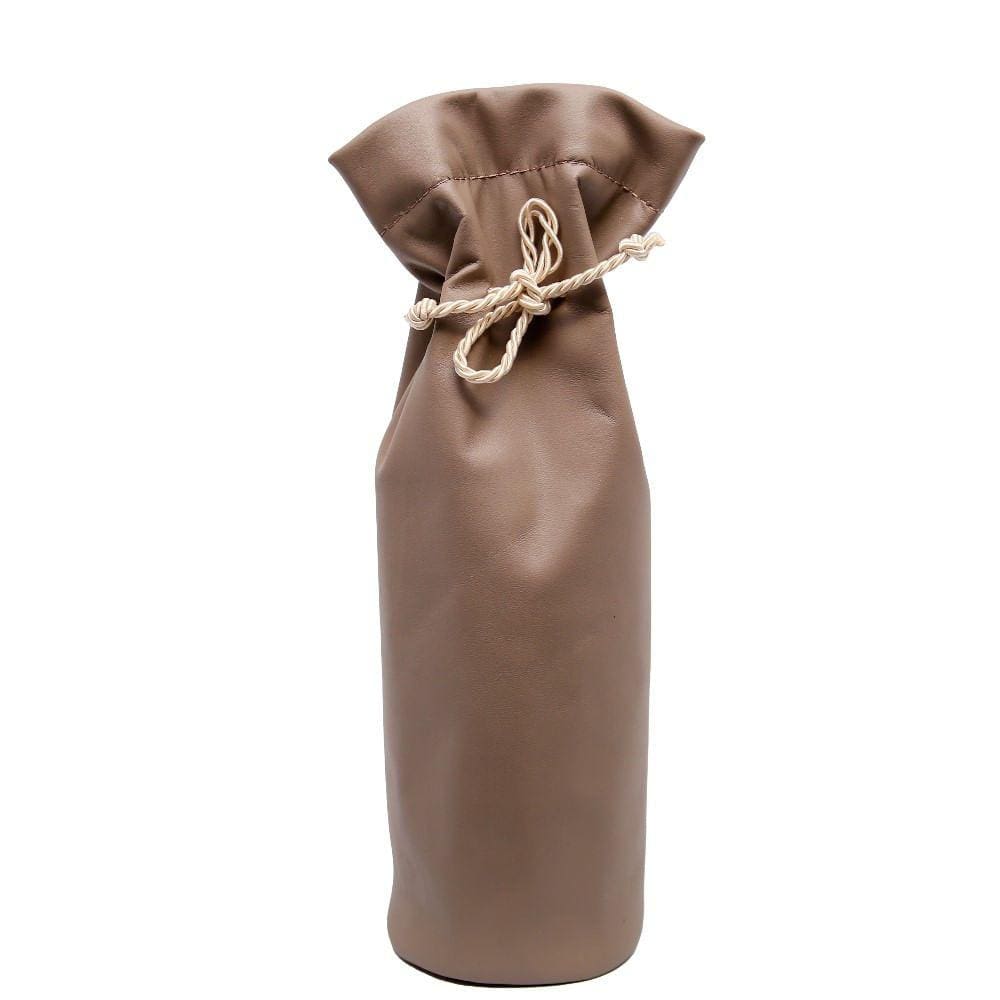 Saco de Couro Cinza Para Garrafa de Vinho Com Manta Termica e Cordao