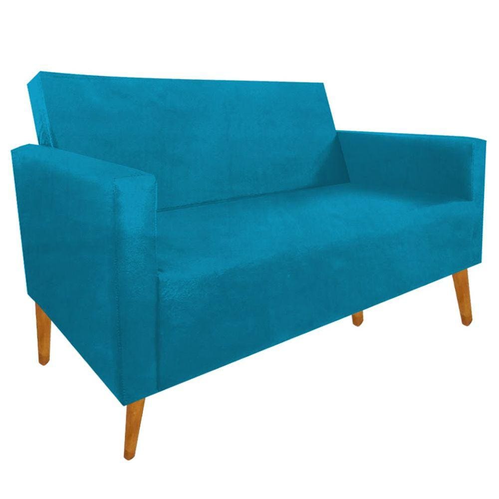 Namoradeira Milena 02 Lugares Suede Pé Palito Turquesa Suede