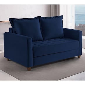 Sofa Cama Frisa Colchao Casal Talento Móveis Azul/Castanho