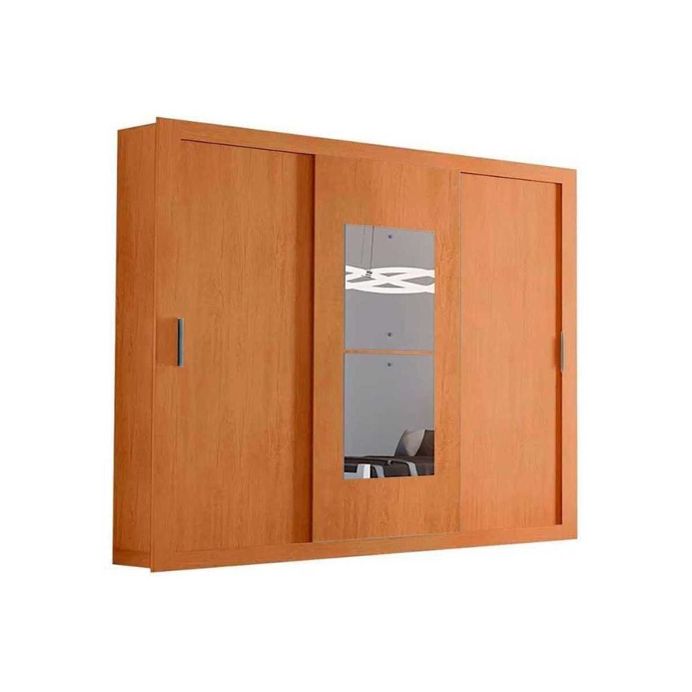 Guarda Roupa Casal 3 Portas de Correr e 4 Gavetas c/ Espelho Veneza Premium Naturale - Rufato