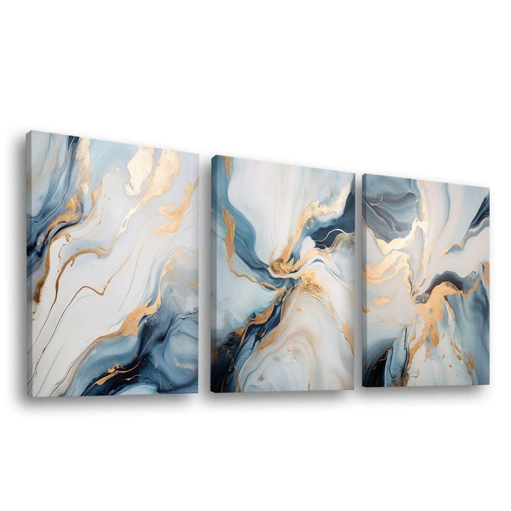 Conjunto De Quadros Trio Abstract Blue Gold -- Br Artes