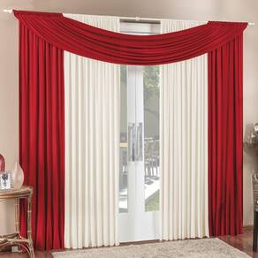 Cortina Tendência 2,00m X 1,70m Para Varão Em Malha Sala Quarto - Vermelho