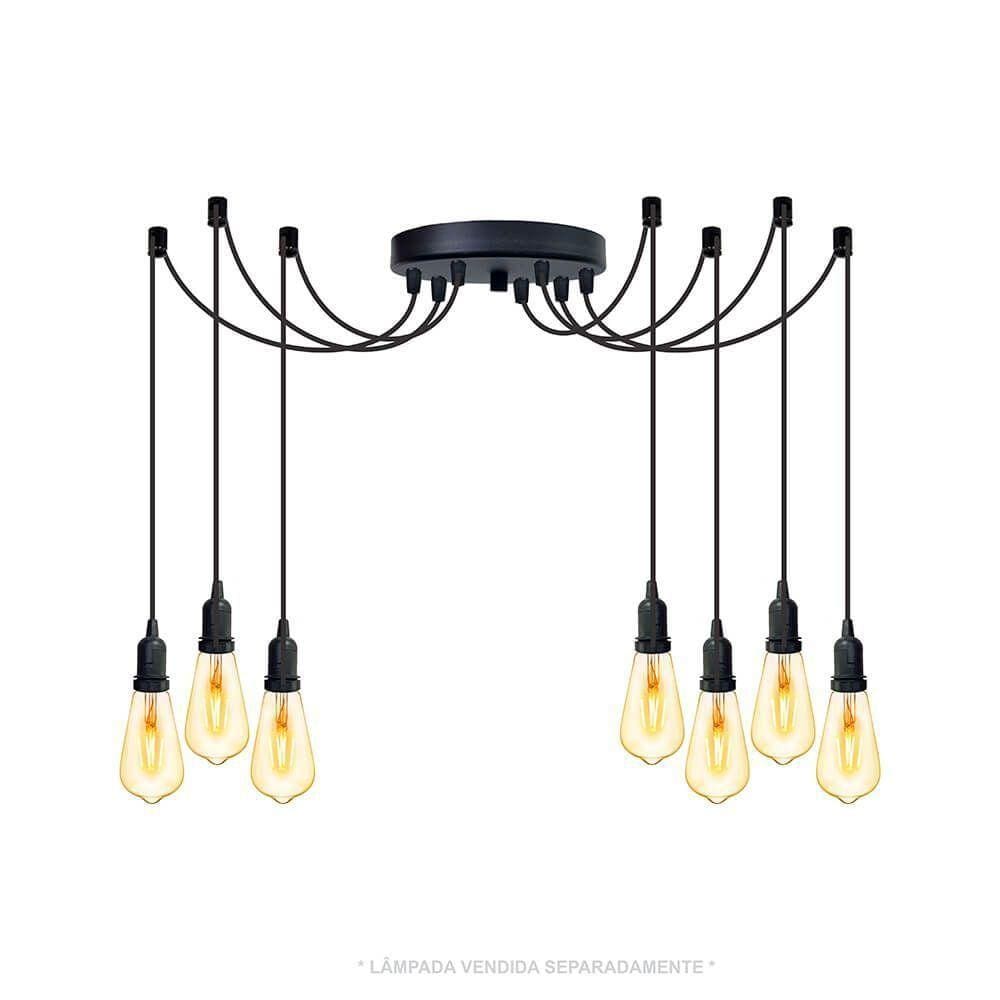 Lustre Aranha Com 7 Pendentes (2m Cabo Preto+ Soquetes + Canopla)