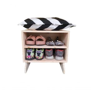 Sapateira Madeira Puff Chevron Preto E Branco