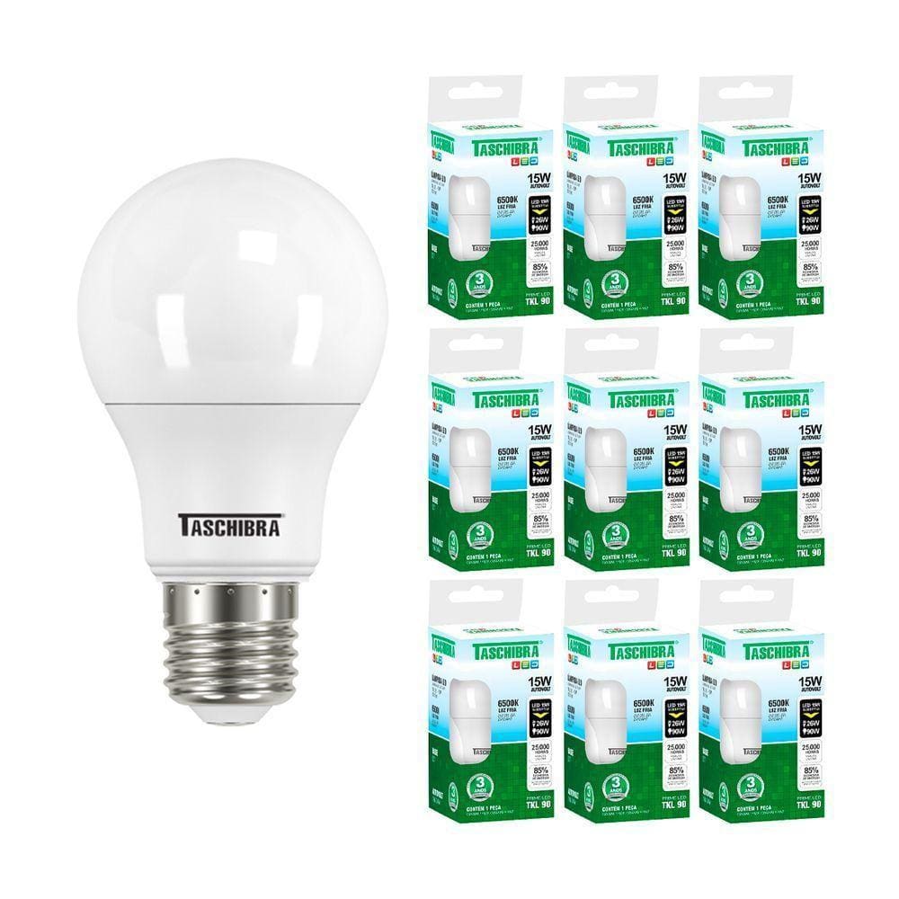 Kit 10 Lâmpadas Led Bulbo Tkl 15w Taschibra E27 Bivolt 6500k Luz Fria