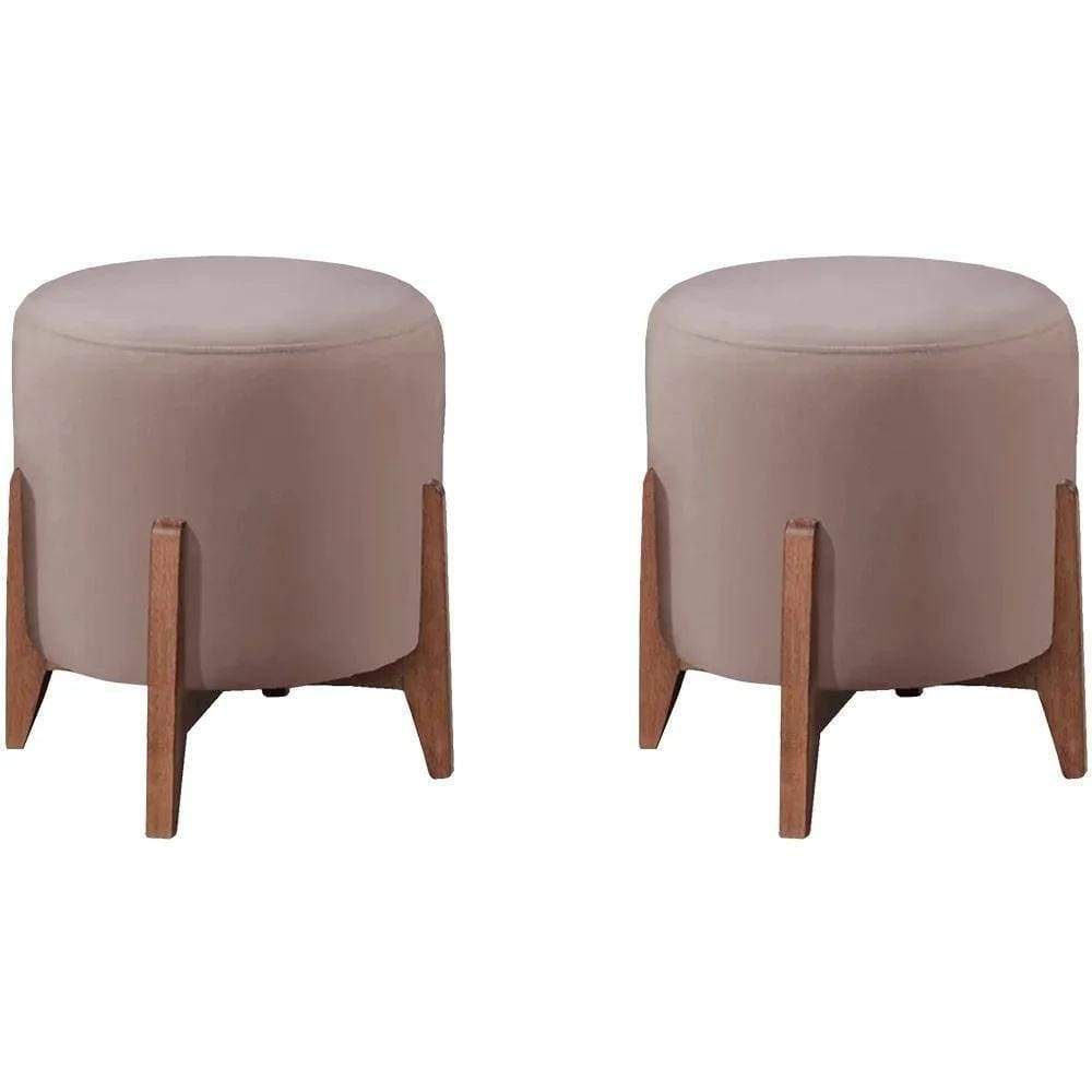 Kit 2 Puff Puf Sala Lhor Veludo Rose Rm Rose