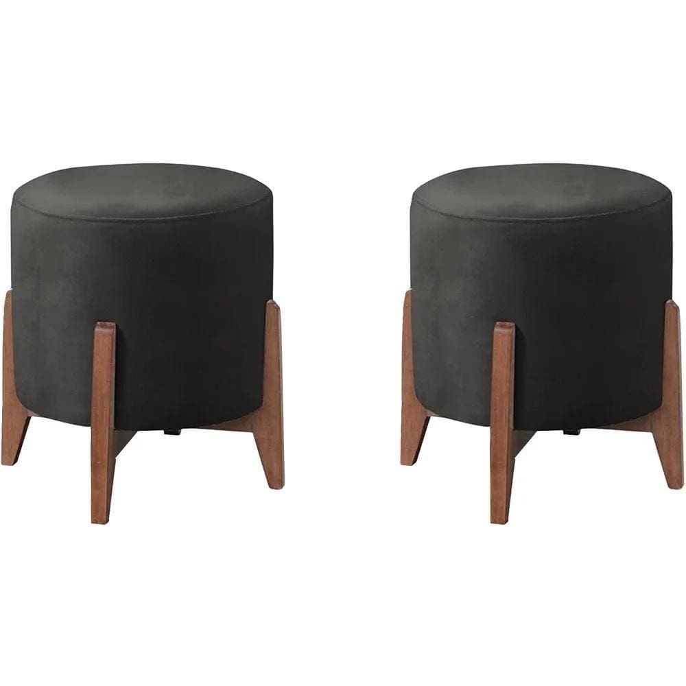 Kit 2 Puff Puf Sala Lhor Veludo Preto Rm Preto