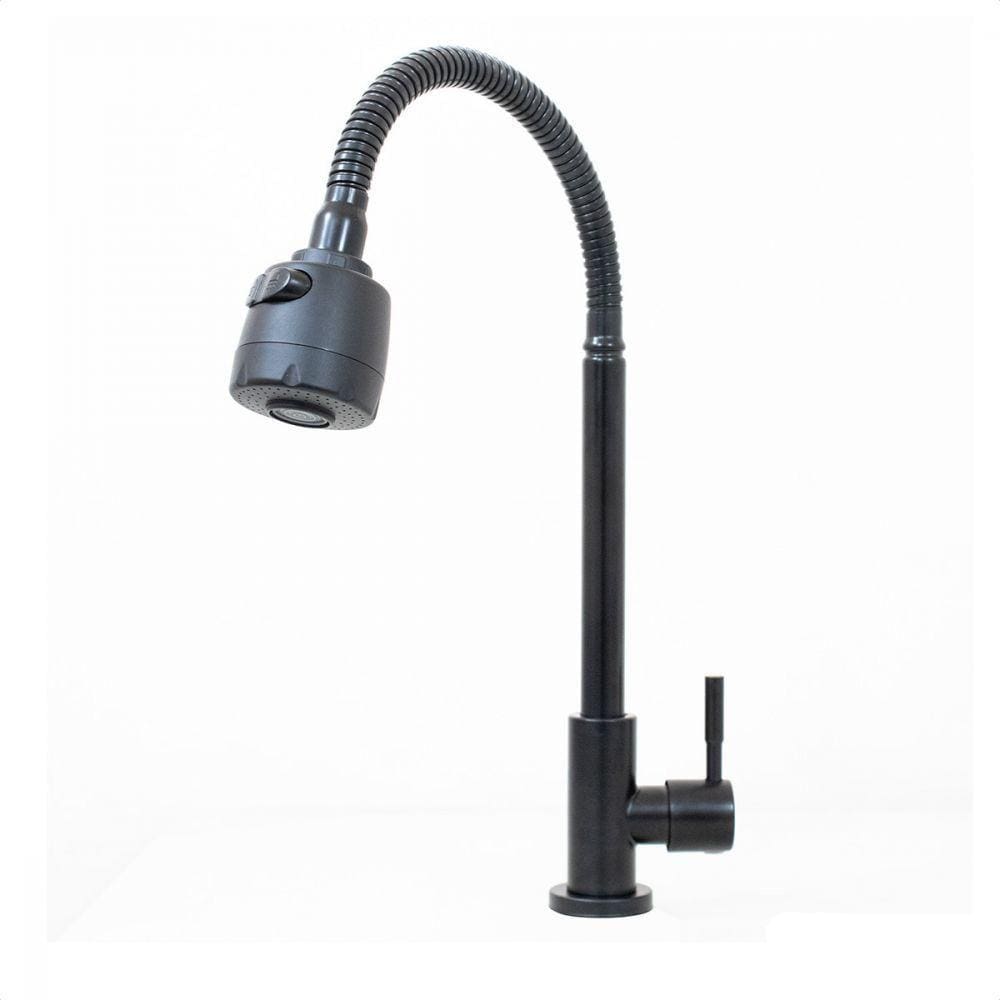 Torneira Cozinha De Mesa Bica Alta Em Inox Black Duplo Jato