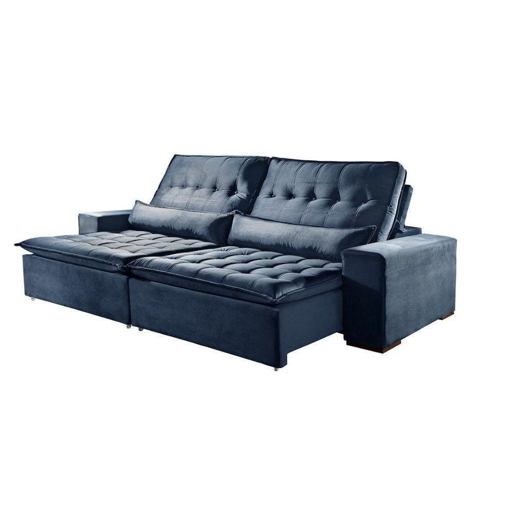 Sofá 5 Lugares Retrátil E Reclinável Elegance 2.90m Veludo Azul Sierra